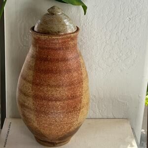 Studio Art Pottery Pot Canister With Lid Large Stoneware Speckled 11"